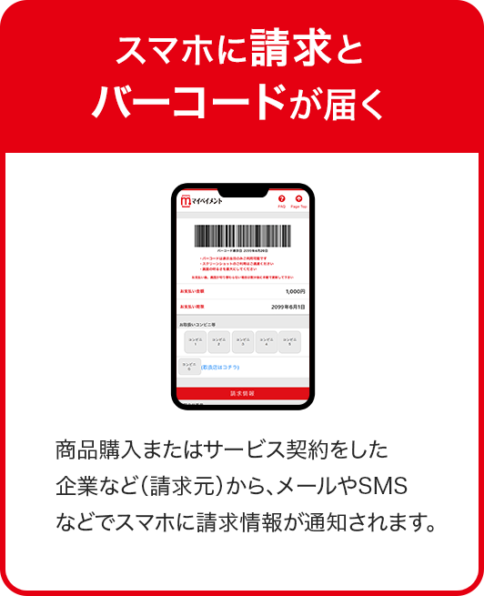 スマホに請求とバーコードが届く